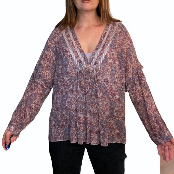 NWT Frye Floral Print Longsleeve V-neck Blouse Top - Picture 3 of 13